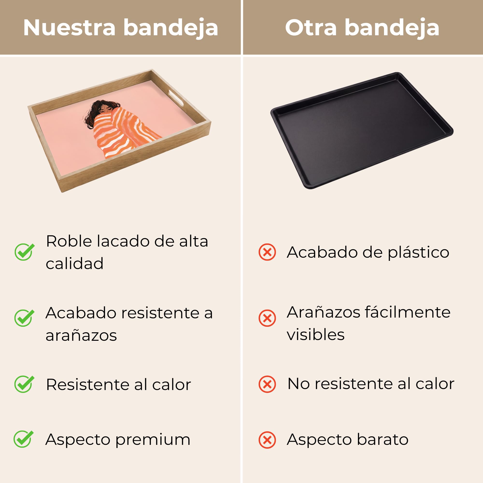 Bandejas para Servir Comida Rectangular 50x35 cm Bandeja Desayuno Cafe Tabuleiro Resistente A Los Arañazos Antideslizante Cocina Niña - Manta - Rayas - Naranja