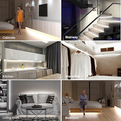 Miniatura 6 de Sensky Kit de tira de luz LED regulable con sensor de movimiento, tira de luz LED con sensor de movimiento, adaptador de corriente para luz segura