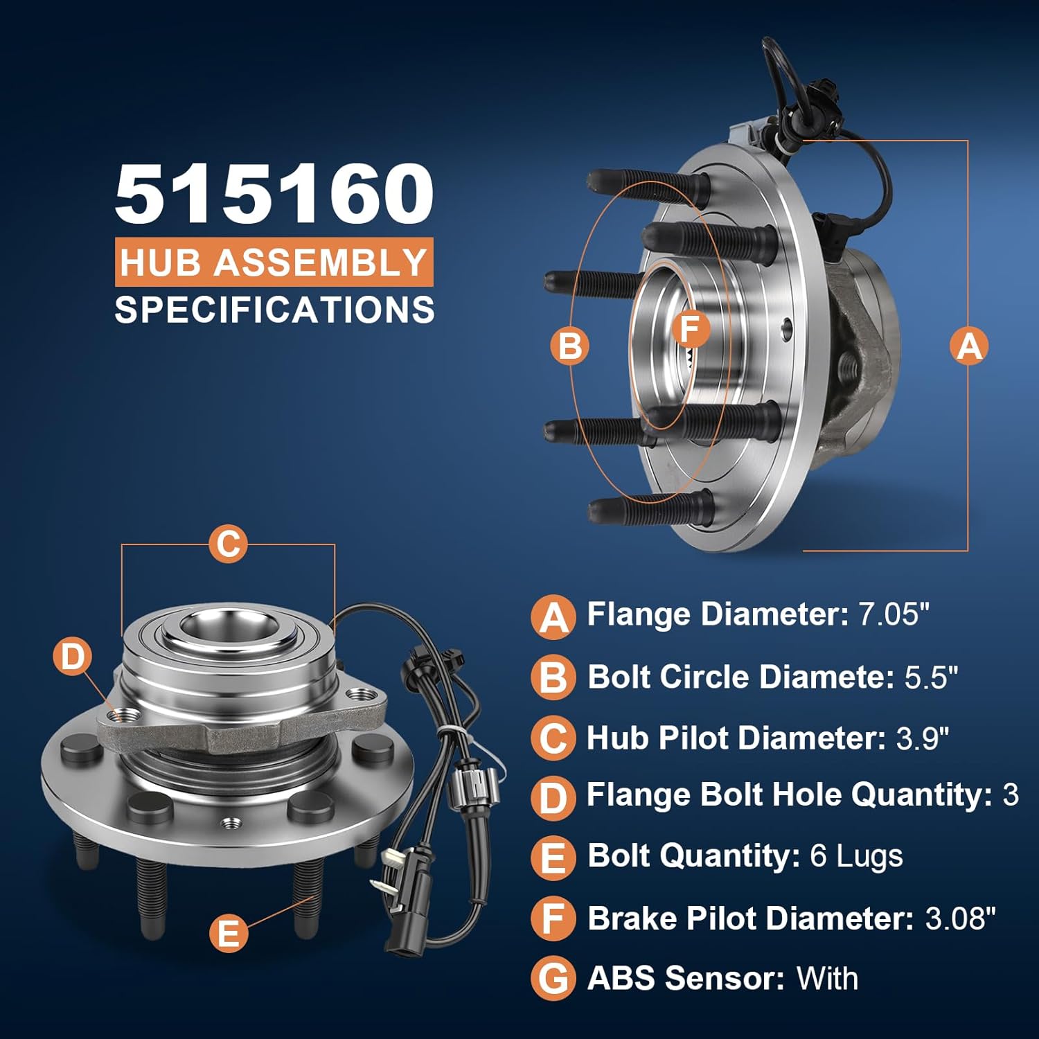 515160 Front Wheel Bearing Hub Assembly Compatible with Chevy 15-20 Tahoe Suburban Silverado, with GMC 15-20 Yukon Sierra Limited Sierra, with Cadillac 17-19 XTS 15-20 Escalade ESV 6-Lug ABS