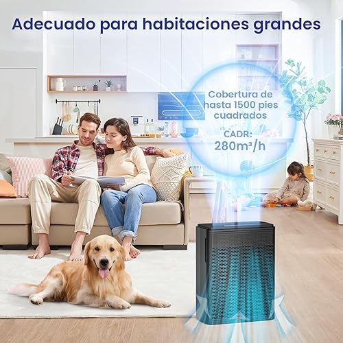 Vista 2 de Purificadores de aire para el hogar y mascotas, cubre hasta 1500 pies cuadrados, filtro H13 HEPA con pre-filtro lavable, limpiador de aire para pelo