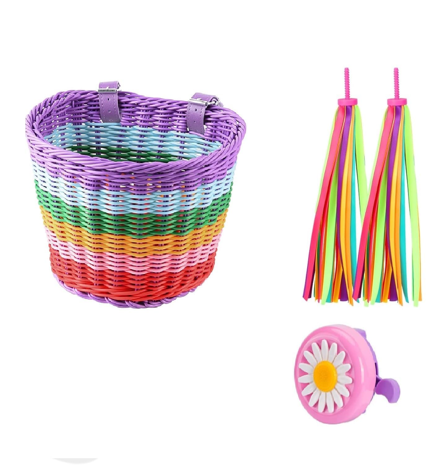 Alreczio Kids Bike Basket Set,Girl Bike Basket Handwoven,Bike Baskets for Kids,Install Detachable,Fits Most Bikes,Stationary Bike, Ebike, Road Bike ﻿