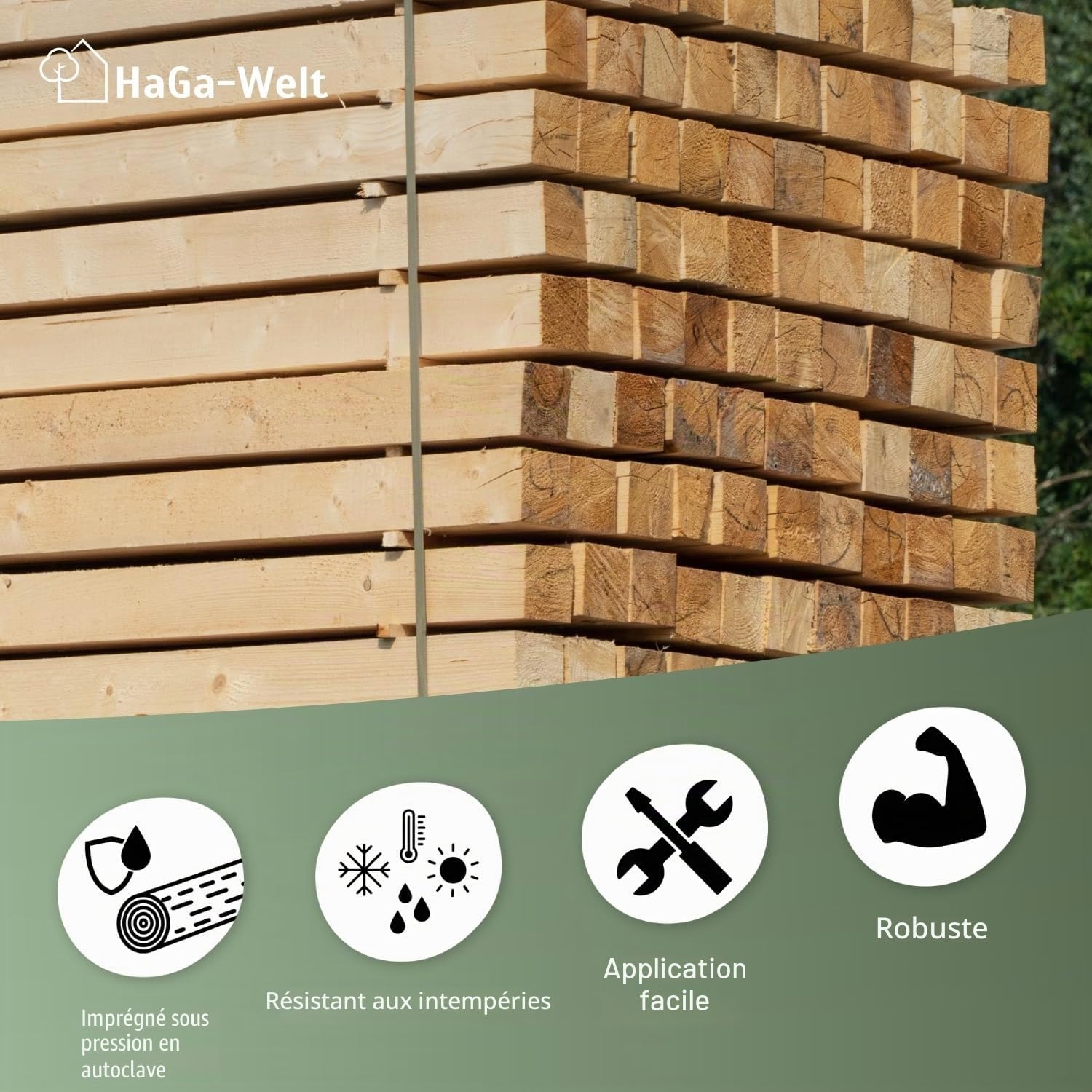HaGa poteaux en bois 9x9cm | hauteur 150cm | 5 pièces - pour la construction de clôtures - bois de pin imprégné sous pression - Idéal comme clôture de jardin ou clôture pour chiens