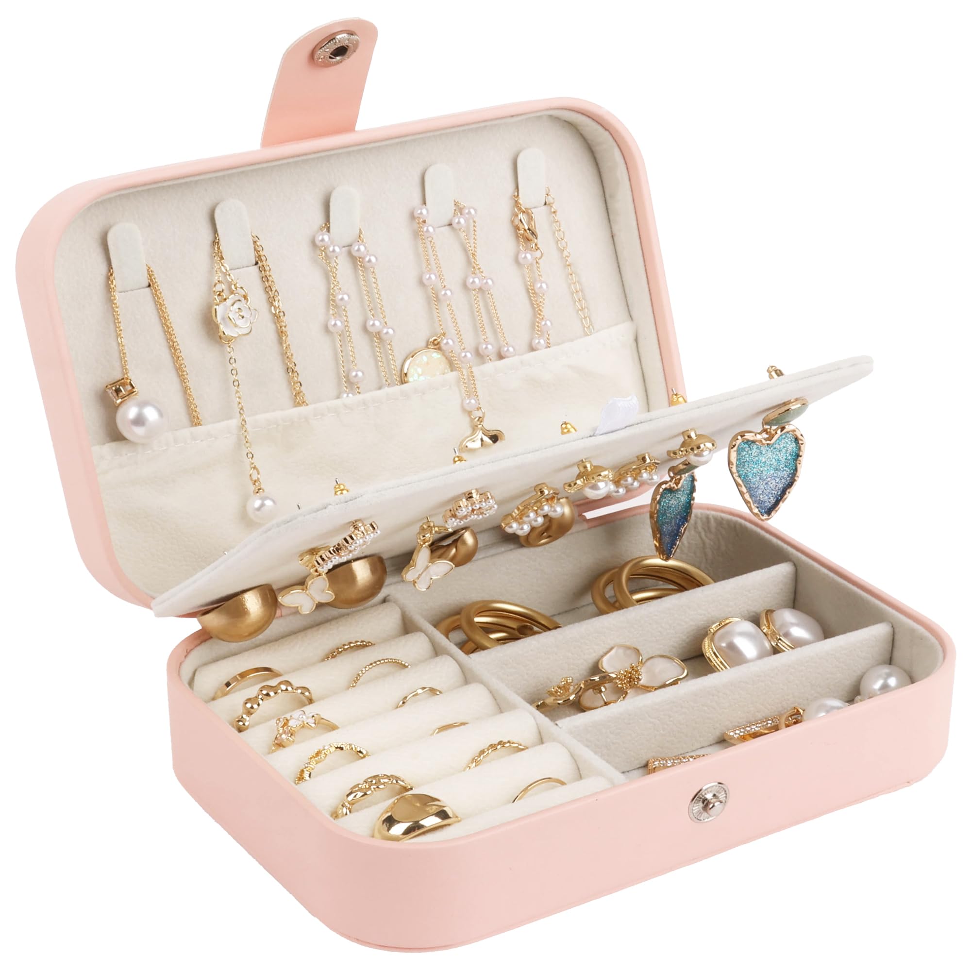 Travel Jewelry Box,Case,Organizer,Double Layer,Medium,6.3x4.3",Pink,1 Pcs