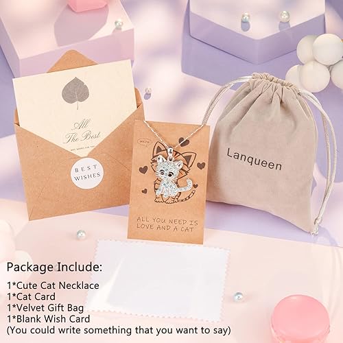 Miniatura 5 de Lanqueen - Collar con colgante de gato, joyería para mujeres y niñas, amantes de los gatos, collar con 18 + 2.4 pulgadas de cadena