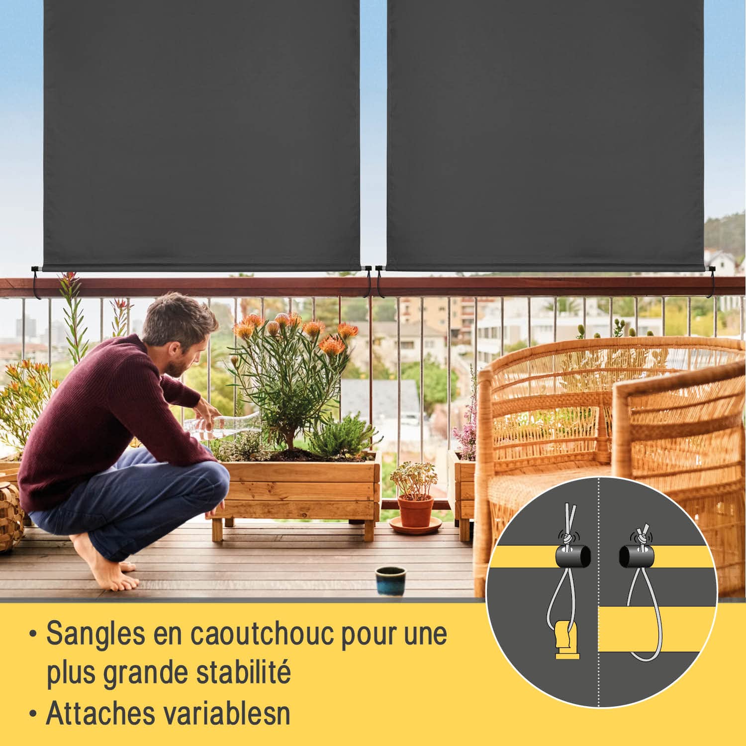 Sol Royal Store Vertical Brise-Vue de Balcon Robuste Protection Solaire | 180x250cm anthracite manivelle amovible hydrofuge terrasse jardin résistant aux intempéries MS5