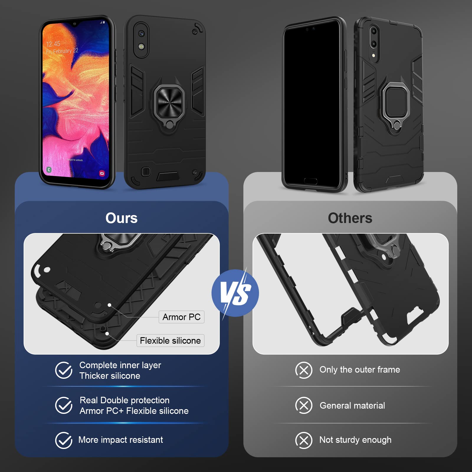 Funda para CMF Phone 2 Pro, Carcasa Antigolpes con Soporte anular metálico, Case Protectora de Grado Militar, Negro — view 169