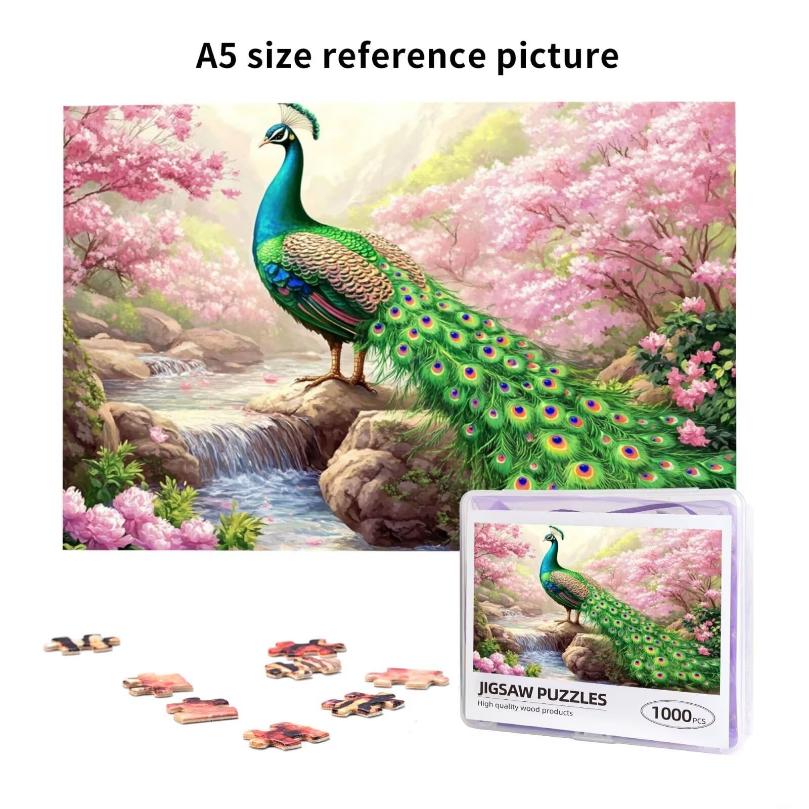 Paon Puzzle 1000 Pièces Puzzle pour Adultes Fleurs Éclatantes Jeu de Puzzle 1000 Pièces Détente Décoration Maison Cadeau 38x26cm/1000pcs