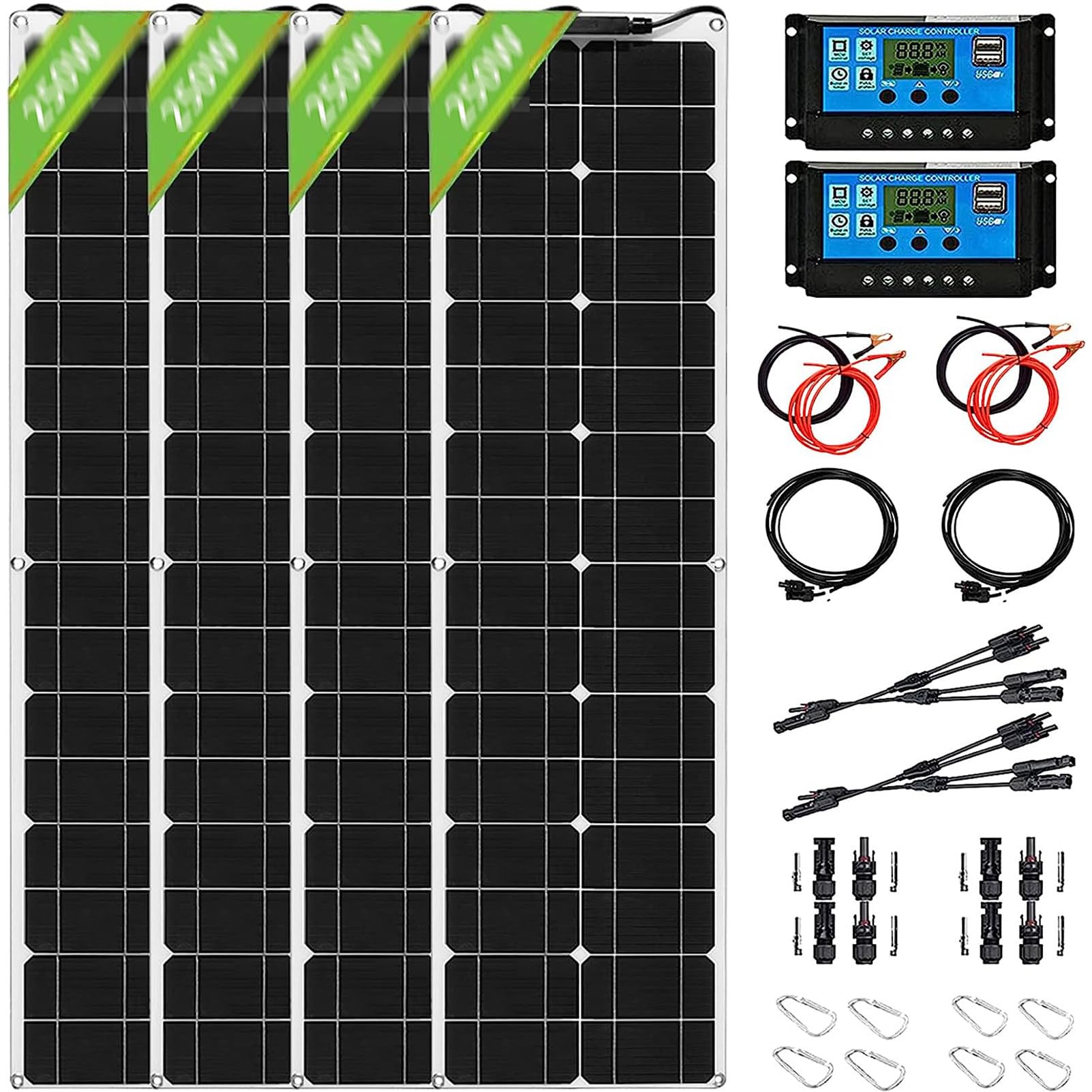 Kit Pannello Solare, Kit Pannello Solare 2x200 W, Modulo Fotovoltaico Monocristallino Pannello Solare Flessibile da 400 W + Connettore Controller 20a per Roulotte, Barca, Campeggio