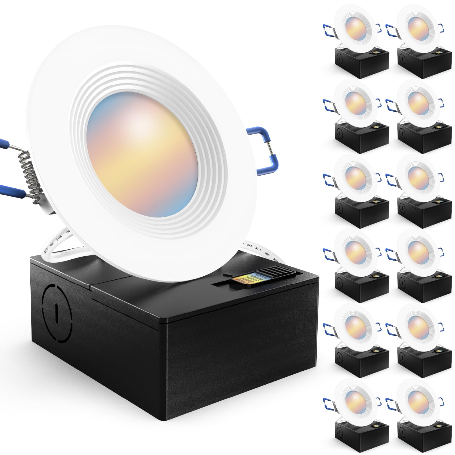 Sunco 12 Pack 3 Inch Recessed Lighting LED, Canless Ultra Thin Flush Mount Ceiling Fixture Light with Junction Box, 550 Lumens, Selectable CCT 2700K/3000K/4000K/5000K/6000K, Dimmable, 6W=50W UL/ETL