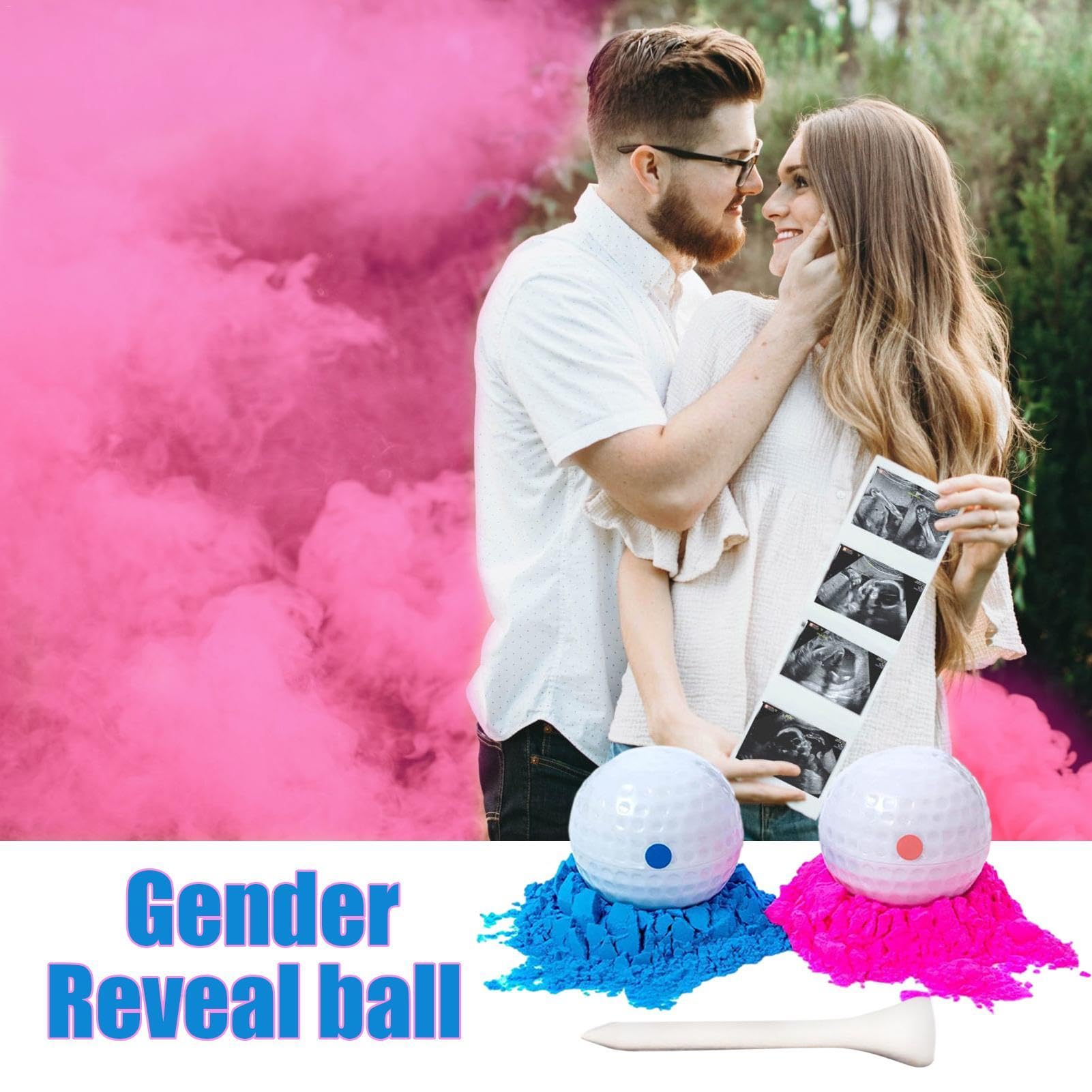 Pelotas de golf revelación de género azul y rosa para baby shower