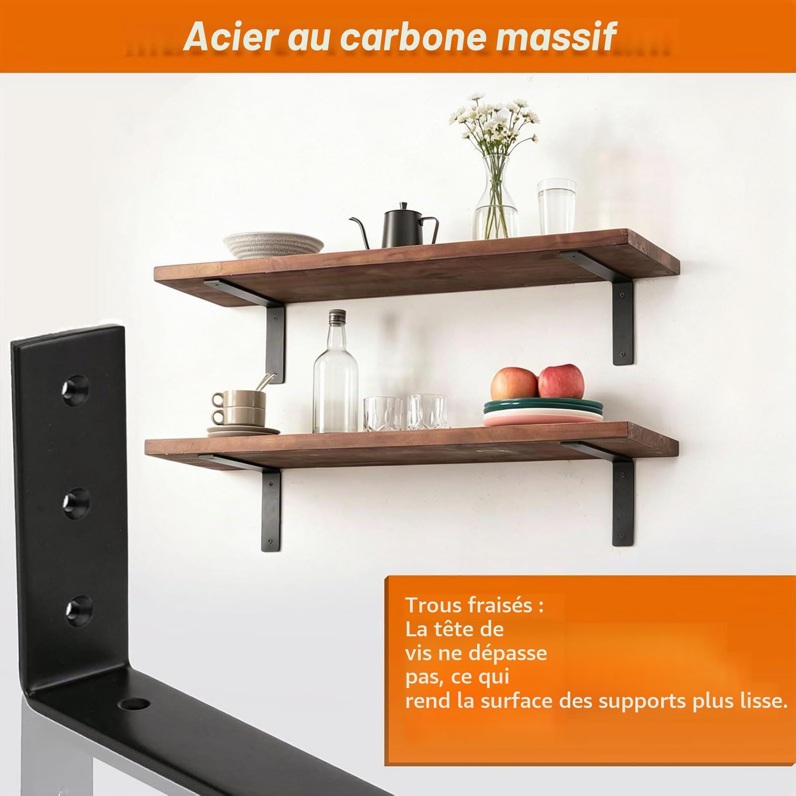 MLOQI Lot de 2 Equerre Etagere Murale, Supports Pour étagères Lourdes Industrielles, Equerre Charge Lourde, Supports en L, 5 mm d'épaisseur avec Vis (30 cm)