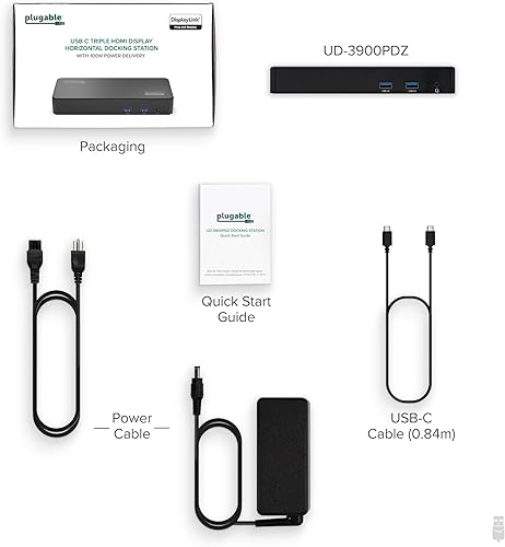 Miniatura 9 de Plugable Estación de acoplamiento USB C para Triple Pantalla | PD de 100W, 3x HDMI (1x 4K 30Hz, 2x 1080p 60Hz), 6x Puertos USB 5Gbps | Compatible