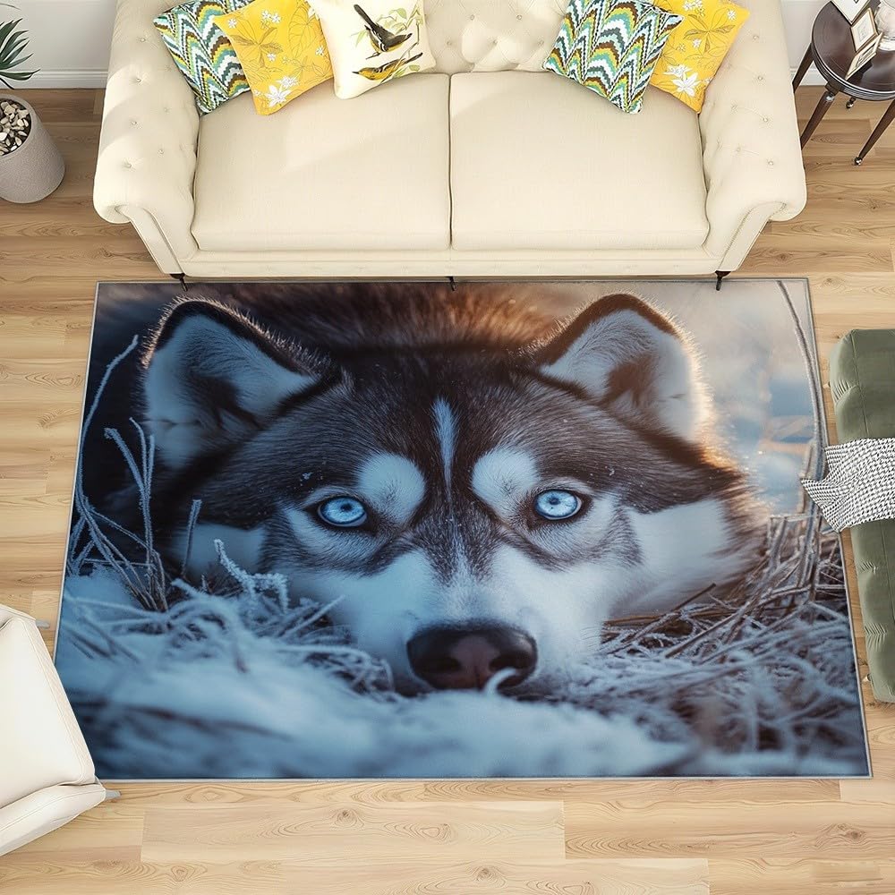 Genérico Husky (zwierzę) Dywan do pokoju dziecięcego 180 x 240 cm - Miękkie zaprzęgowe psy antypoślizgowe i nadające się do prania Flanelowy dywan do salonu, pokoju zabaw, przedpokoju wystrój domu
