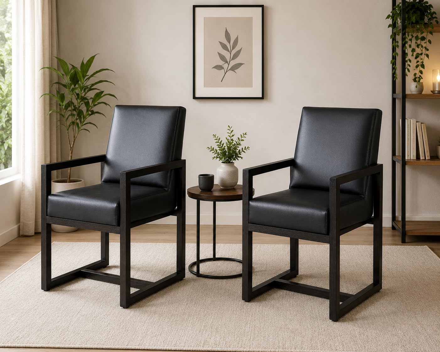 Black Leather Upholstered Dining Chair with Metal Frame Pack of 2 Leather upholstered Dining Chairs with a Modern Black Metal Frame for Contemporary Dining Spaces.-image-30