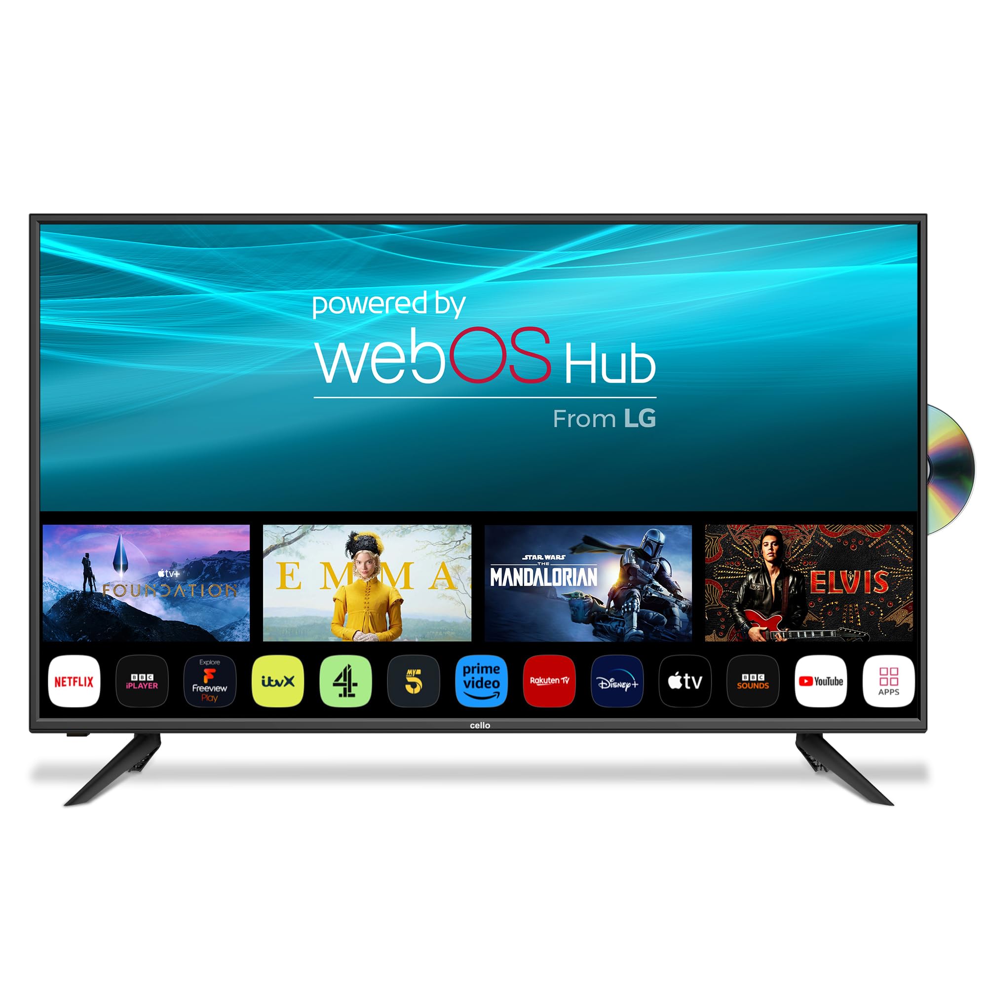 Cello C4324WSF LED 43 inch Smart TV and DVD Freesat HD Built in, Smart Ultrafast WebOS Freeview Kids Bedroom TV, Netflix, Apple TV, Bluetooth, UK Made (2024 Model)