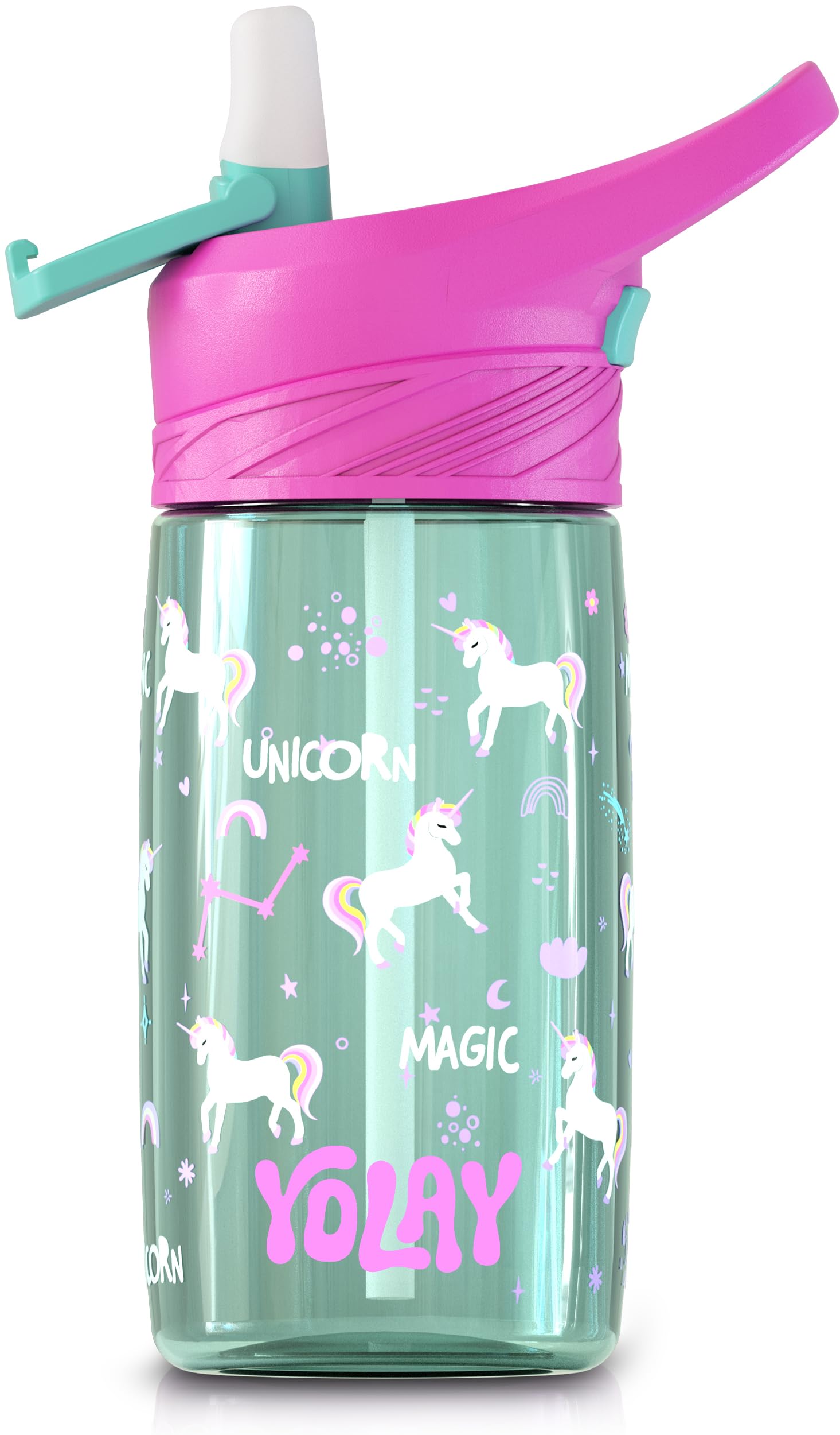 YOLAY Kids Water Bottle with Straw, 15 oz, Unicorn