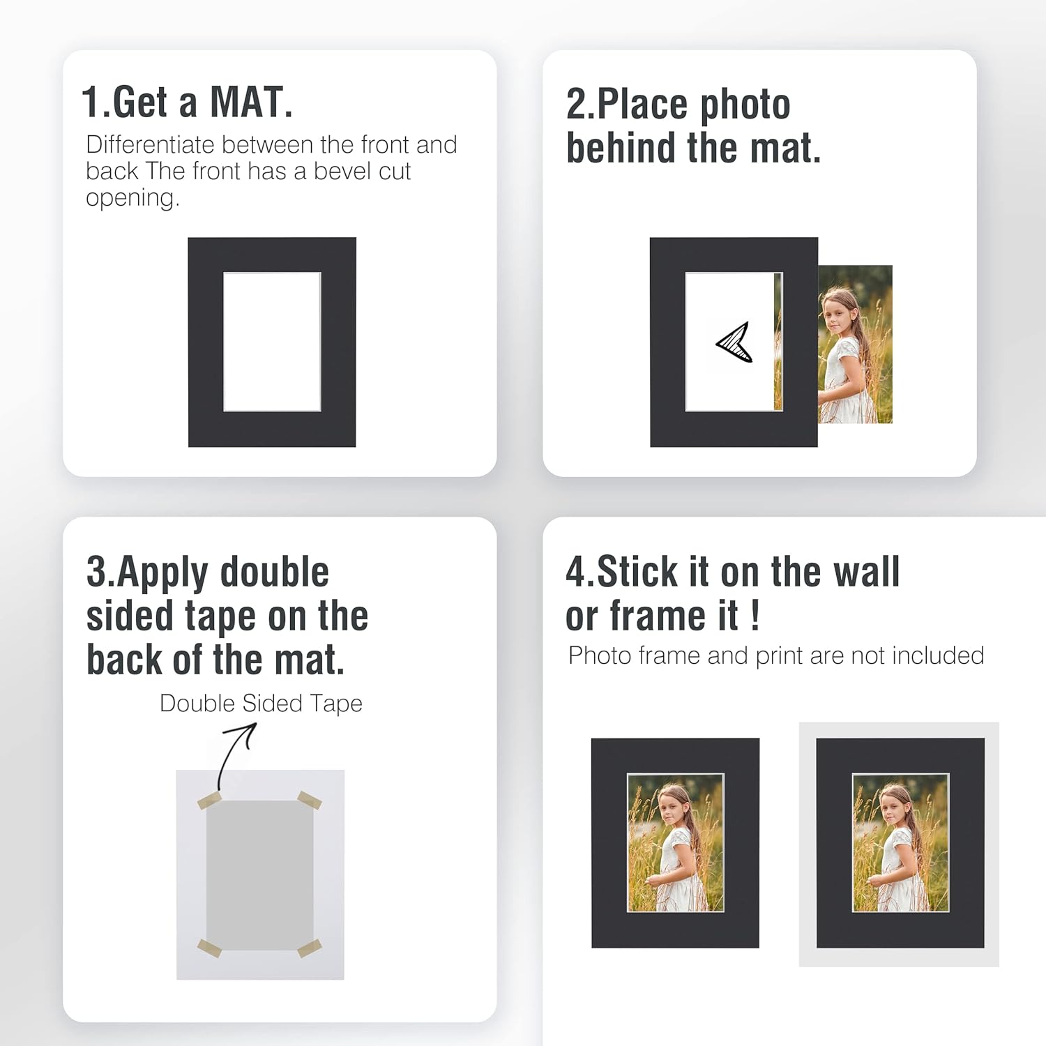 Falling in Art 50 Pack Black Acid Free Pre Cut Mats - 11x14 Picture Frame Mats for 8x10 Photos with White Core Bevel Cut Matting for Prints, Artwork, and DIY Projects - Image 6