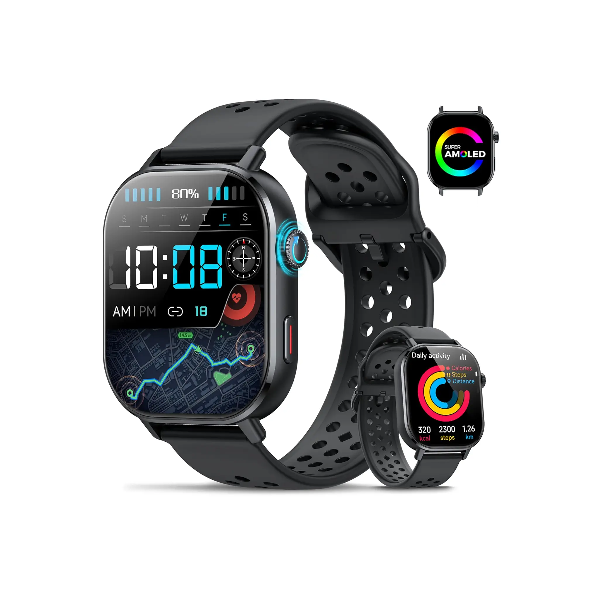 Militär Smartwatch Herren mit GPS, 2.06'' AMOLED Display Smart Watch mit Telefonfunktion, Fitnessuhr für Outdoor, Herzfrequenz, Schlafmonitor, 130+Sportmodi , 5ATM Wasserdicht Sportuhr für Android iOS
