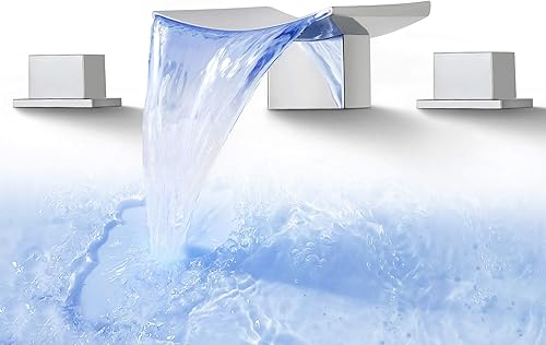 SKOWLL Grifo de baño de 3 agujeros cromados, 8-16 pulgadas, grifos de baño generalizados para montaje en cubierta, 3 piezas, grifo de fregadero de