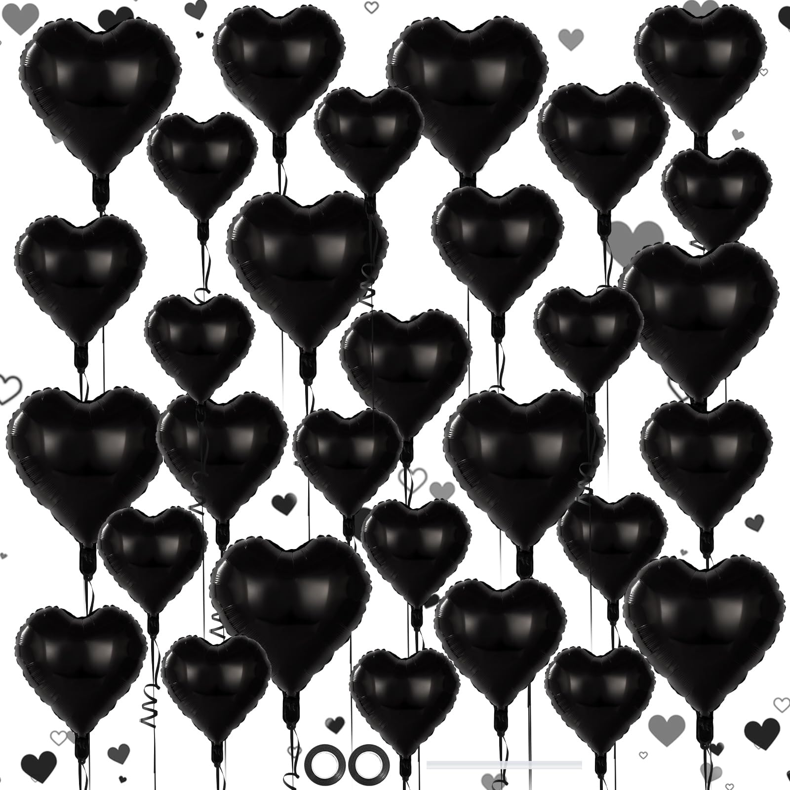 30 Pcs Black Heart Balloons, 3 Sizes Heart Foil Balloon, Valentine Day Party Decorations, Love Balloon Valentine Balloons for Birthday Party Wedding Baby Shower