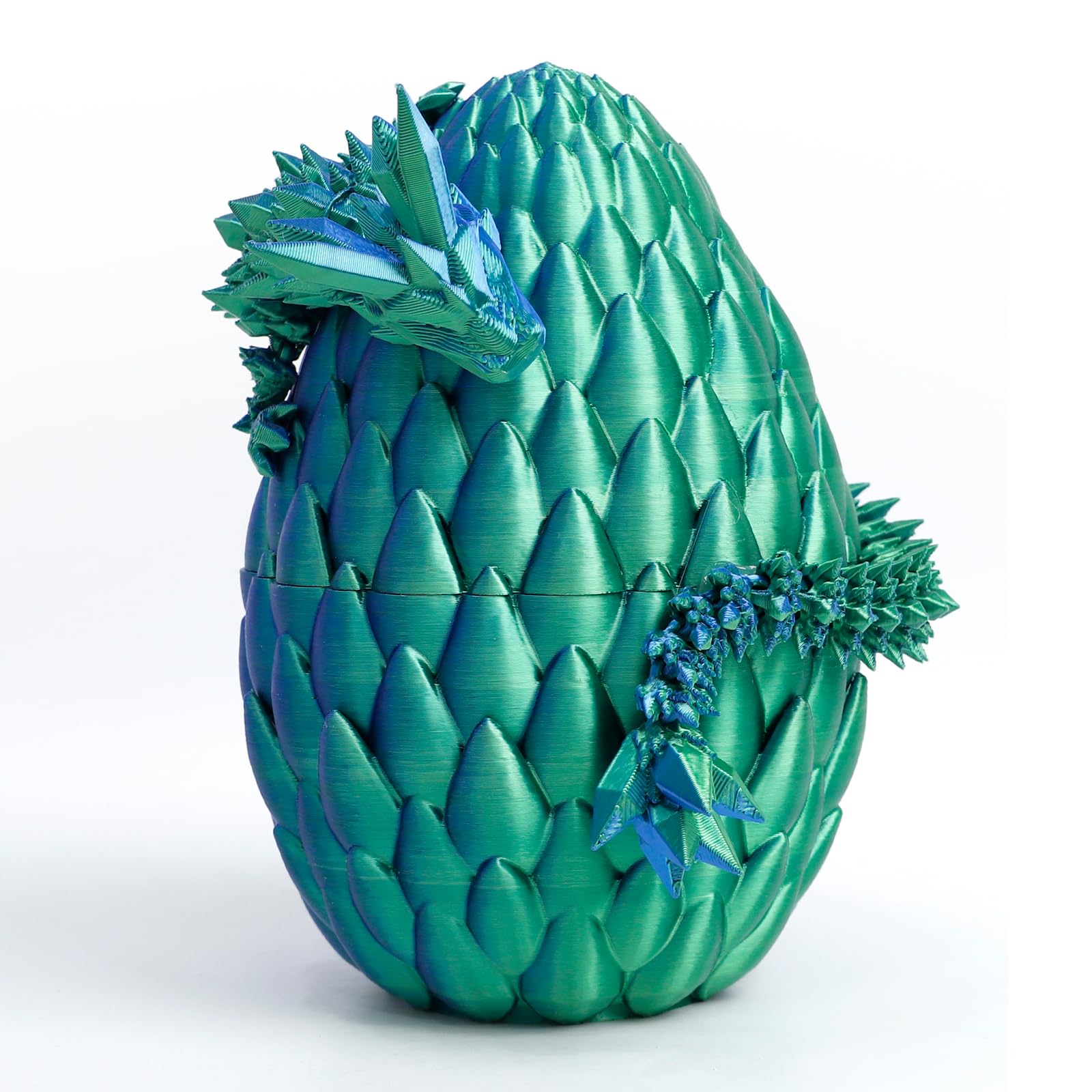 Flavery 3D Printed Dragon Egg- Green and Blue, Surprise Large Egg with 12" Flexible Crystal Dragon Inside
