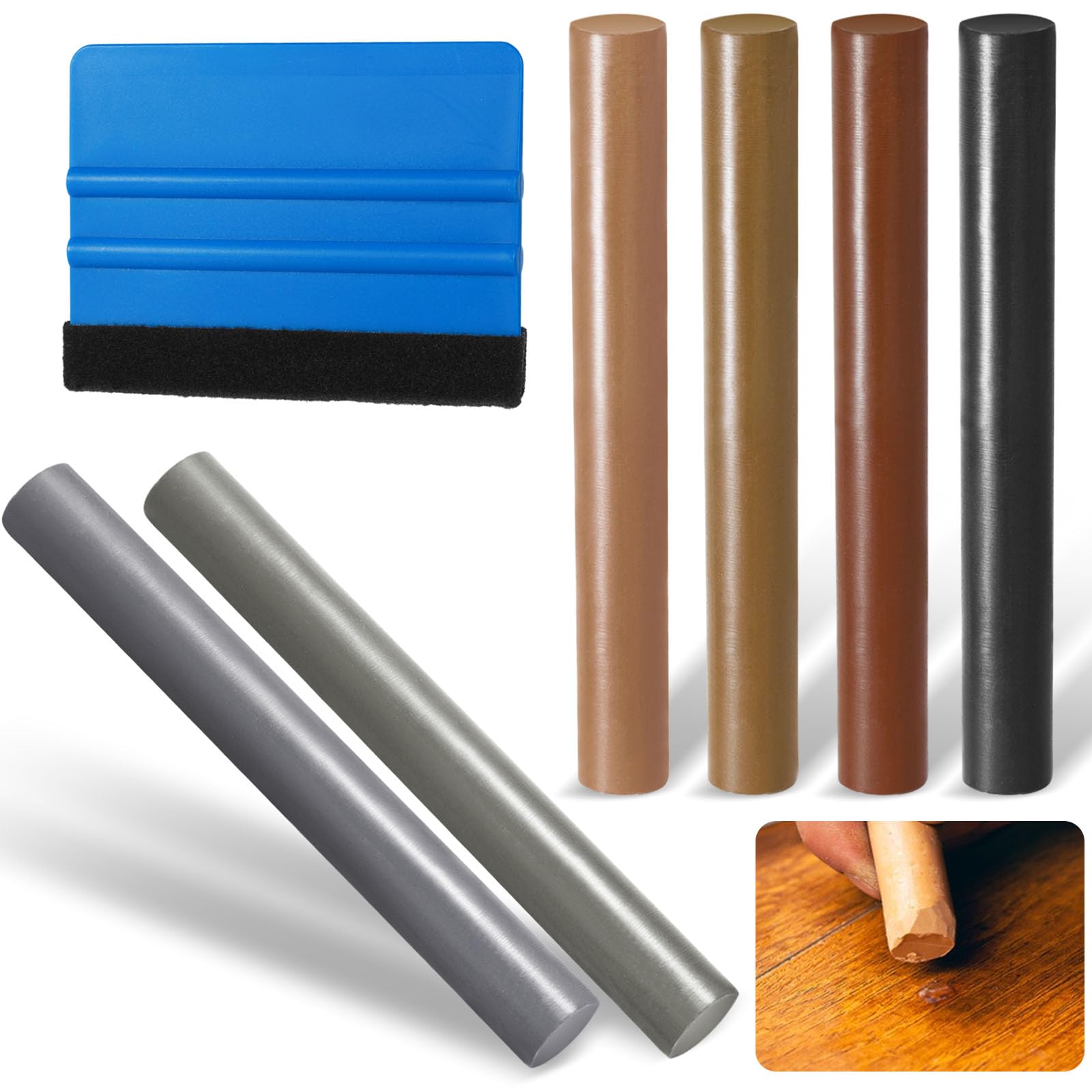 Kit Riparazione Legno 15 Colori – Bastoncini Di Cera Con Spatola E Carta Vetrata – Per Graffi Su Parquet, Mobili, Pavimenti E Porte – Facile E Invisibile