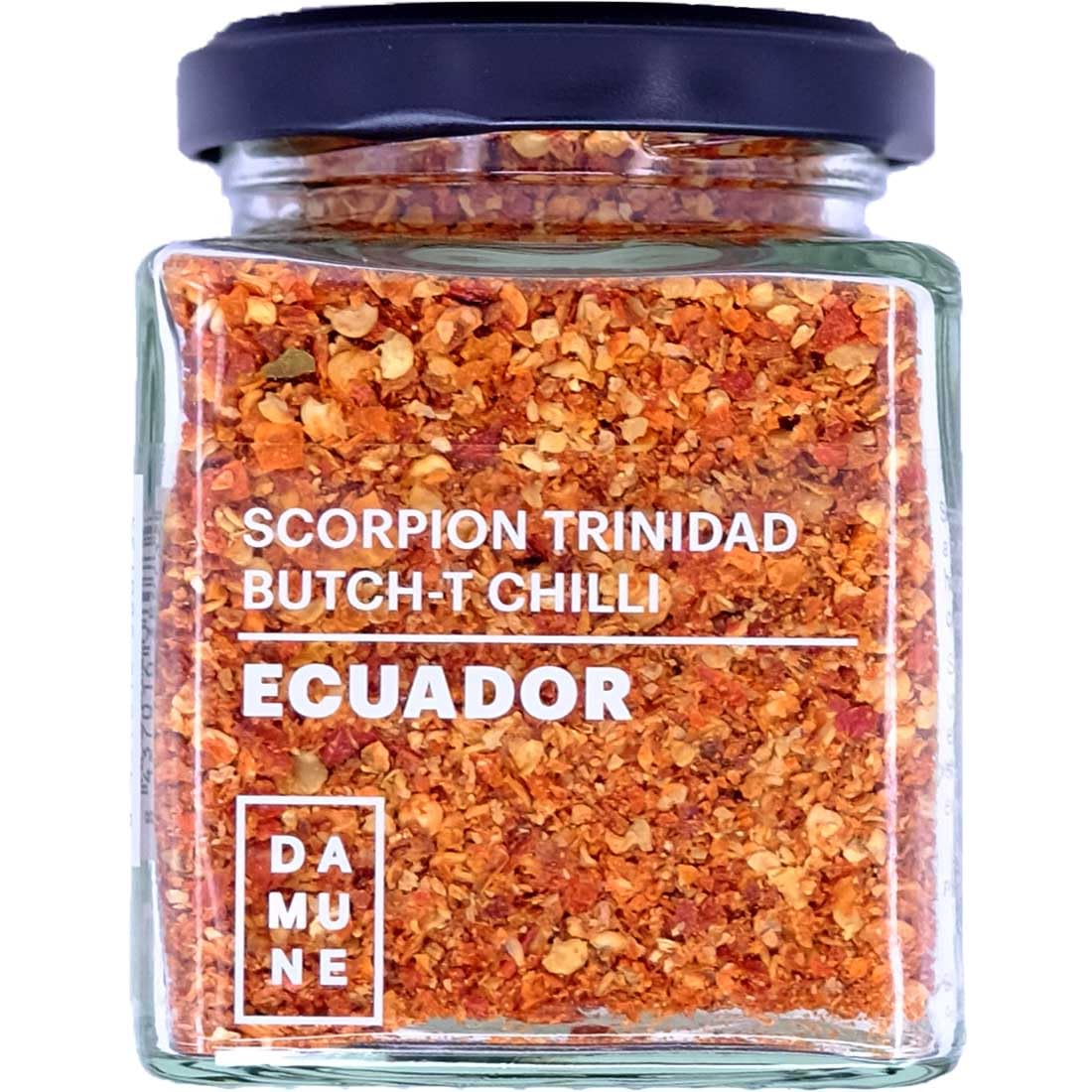 DAMUNE Chiles en Escamas: Jalapeño Rojo Escamas - 80 g, Chipotle Escamas - 80 g, Habanero Red Savina Escamas - 50 g y Habanero Scoprion Trinidad Escamasn - 60 g