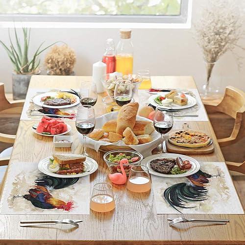 Miniatura 3 de Moslion Manteles individuales de gallo en acuarela, animales rurales, aves de corral, pollo, pinceladas, manteles individuales para mesa de comedor,