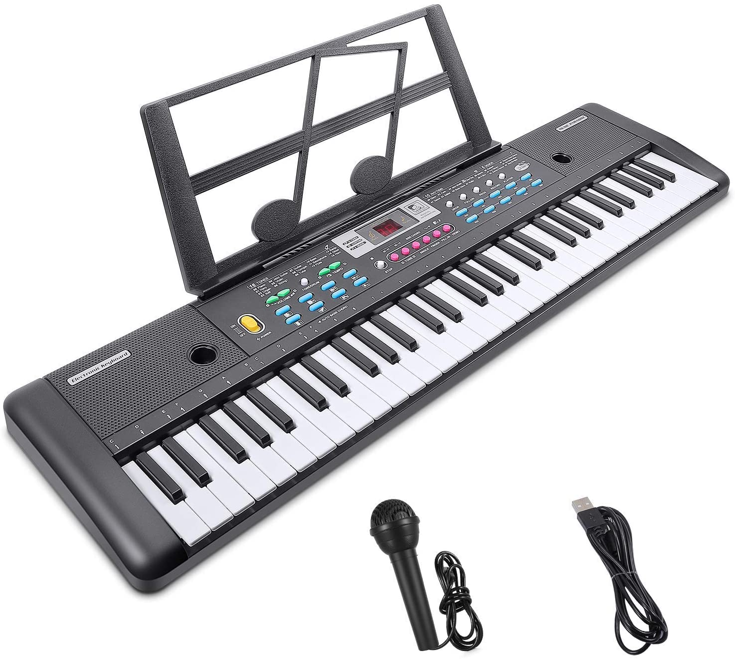 RenFox Electronic Piano Keyboard, 61Key Children’s Portable Digital Piano Keyboard with Music Stand, Power Connector and Microphone, Kids Educational Toy, for Girls Boys