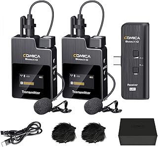 Wireless Microphone for USB C Phone,comica BoomX-D UC2 2.4G Dual Lavalier Lapel Microphone with 2 Transmitter 1 Receiver, Lav Mic for Type C Smartphone Podcasting YouTube Recording Facebook Live