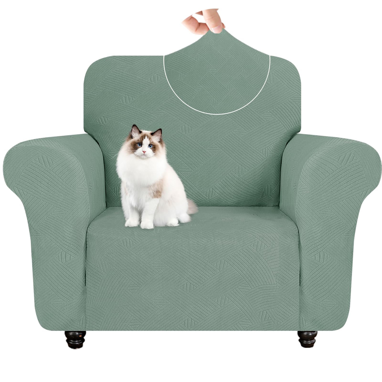 Funda Sillon 1 Plaza Elasticas, Fundas De Sofa Ajustables, Universal Protector Cubre Sofa, con Reposabrazos, Antideslizante, Antiarañazos, Antimanchas, para Salón, Verde Claro Global Recycled Standard Global Recycled Standard Global Recycled Standard
