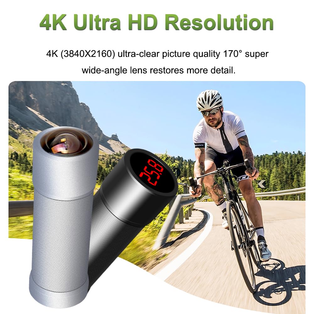 VSYSTO Obiettivo Fisheye HD 4K 170 gradi grandangolare fotocamera casco, Wi-Fi, termometro, visione notturna, supporta registrazione loop a lunga durata della batteria (U5X-PB)