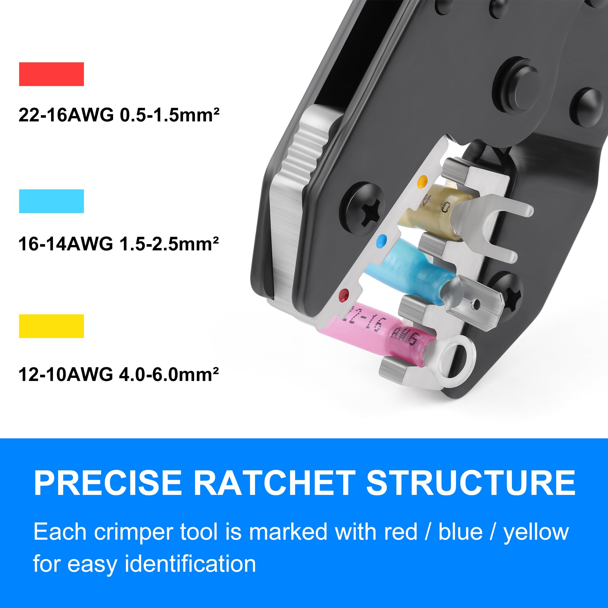 Pince à Sertir Connecteurs Thermorétractables D'épissure Bout à Bout, Outil De Sertissage YF-125 20-10AWG, Pince à Sertir For Fil à Cliquet, Outils De Sertissage De Bornes à Cliquet(YF-125 150H