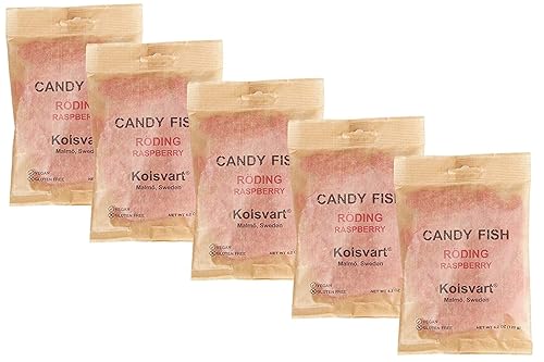 Kolsvart - Caramelo sueco de frambuesa (vegano y sin gluten), 4.2 onzas (paquete de 5)