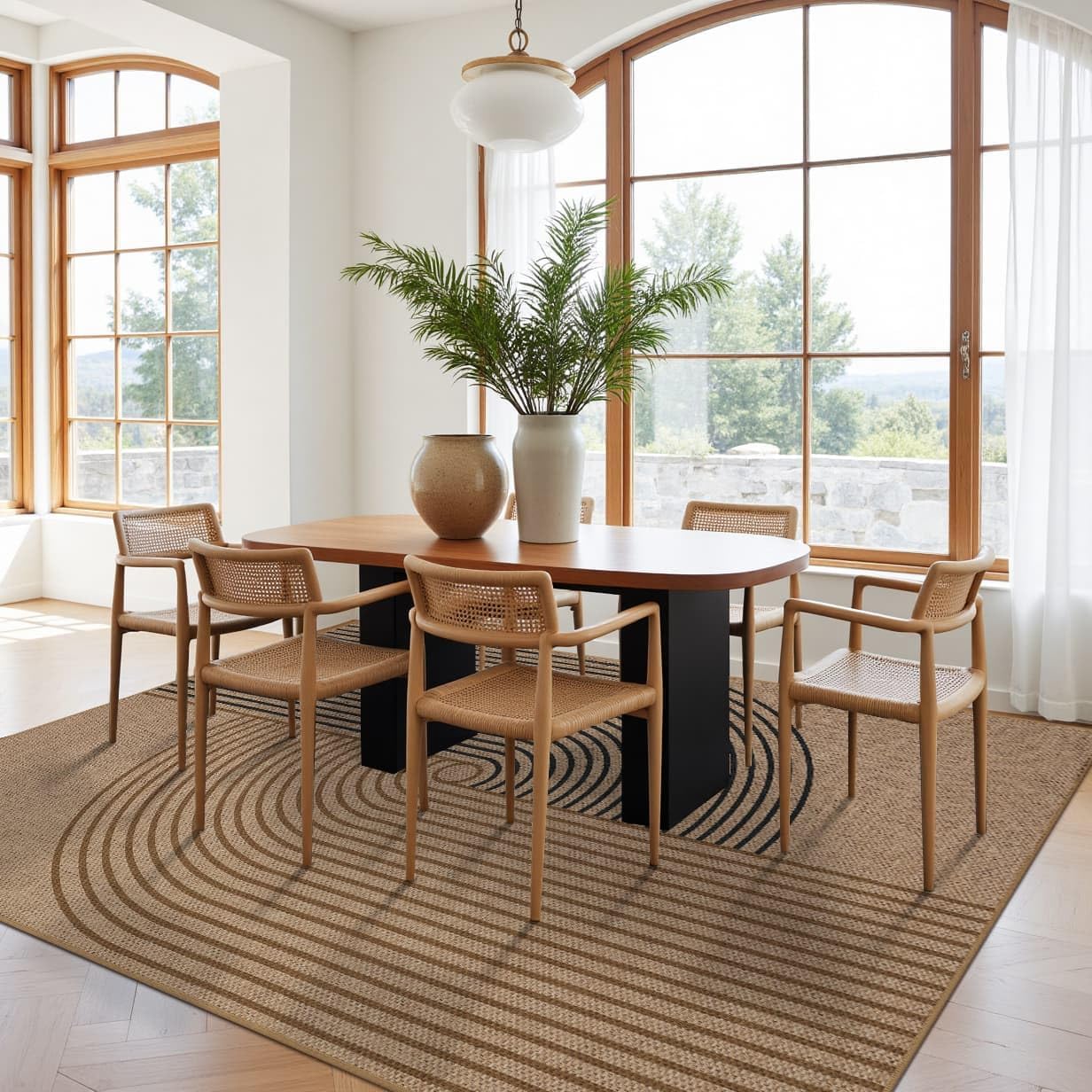 Latte&Fog Modern Easy Jute 5x7 Area Rugs, Washable Outdoor Patio Rug for Living Room, Brown Contemporary Non Slip Natural Indoor Carpet for Bedroom Backyard Office Dining Room