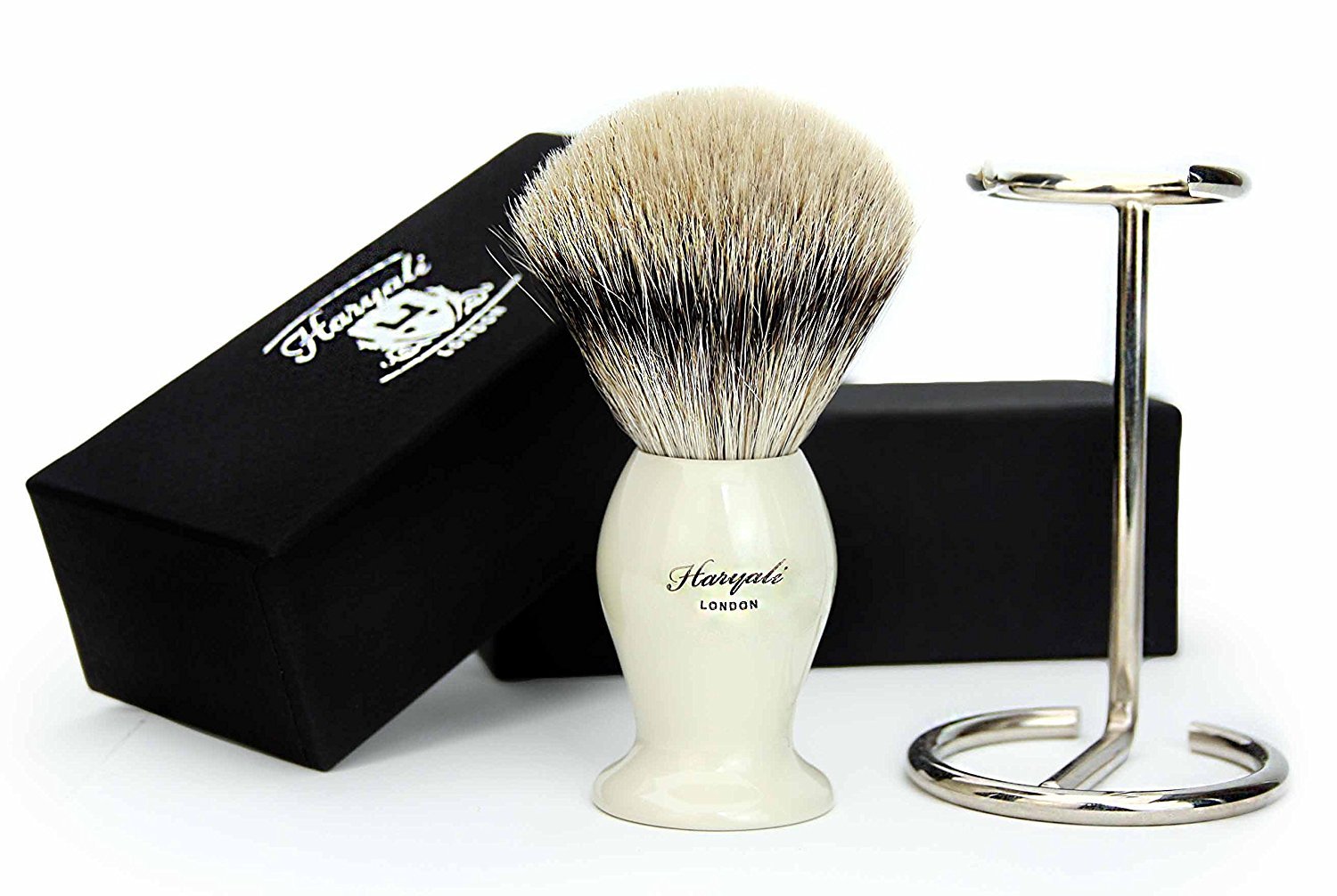Pure Silvertips Hairs Shaving Brush For Men with Stand-Elegantly designed and soft bristles Brush for creamy Lather-Handmade in UK-Top notch Shaving Tool By Haryali London