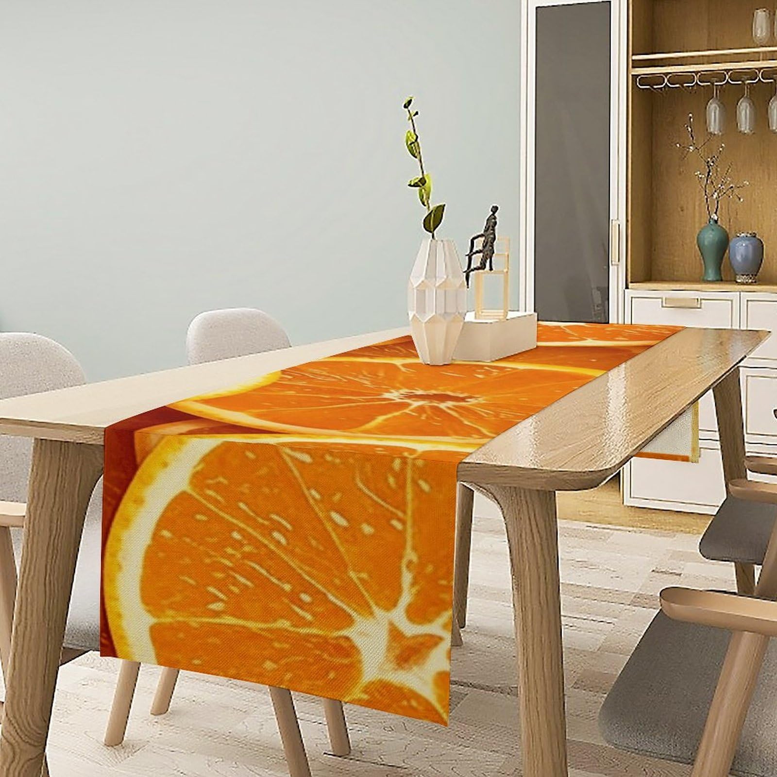 Orange Slices Table Runner 13x72 Inch Linens Burlap Table Runner with Tassels Boho Farmhouse Table Runner for Kitchen Home Christmas Halloween Party Table Decor Tablecloth