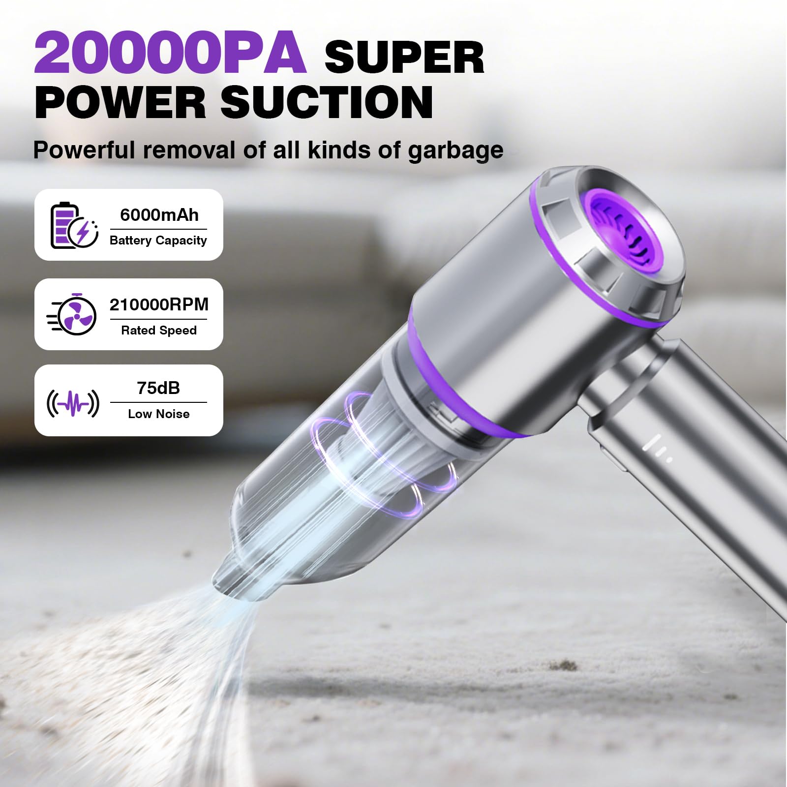 Aspirabriciole Senza Fili,20000Pa 4 in 1 Aspirapolvere portatile per auto Batteria 6000mAh con Motore Brushless Spolverino d'aria e soffiatore d'aria e pompa Aspirapolvere portatile per auto