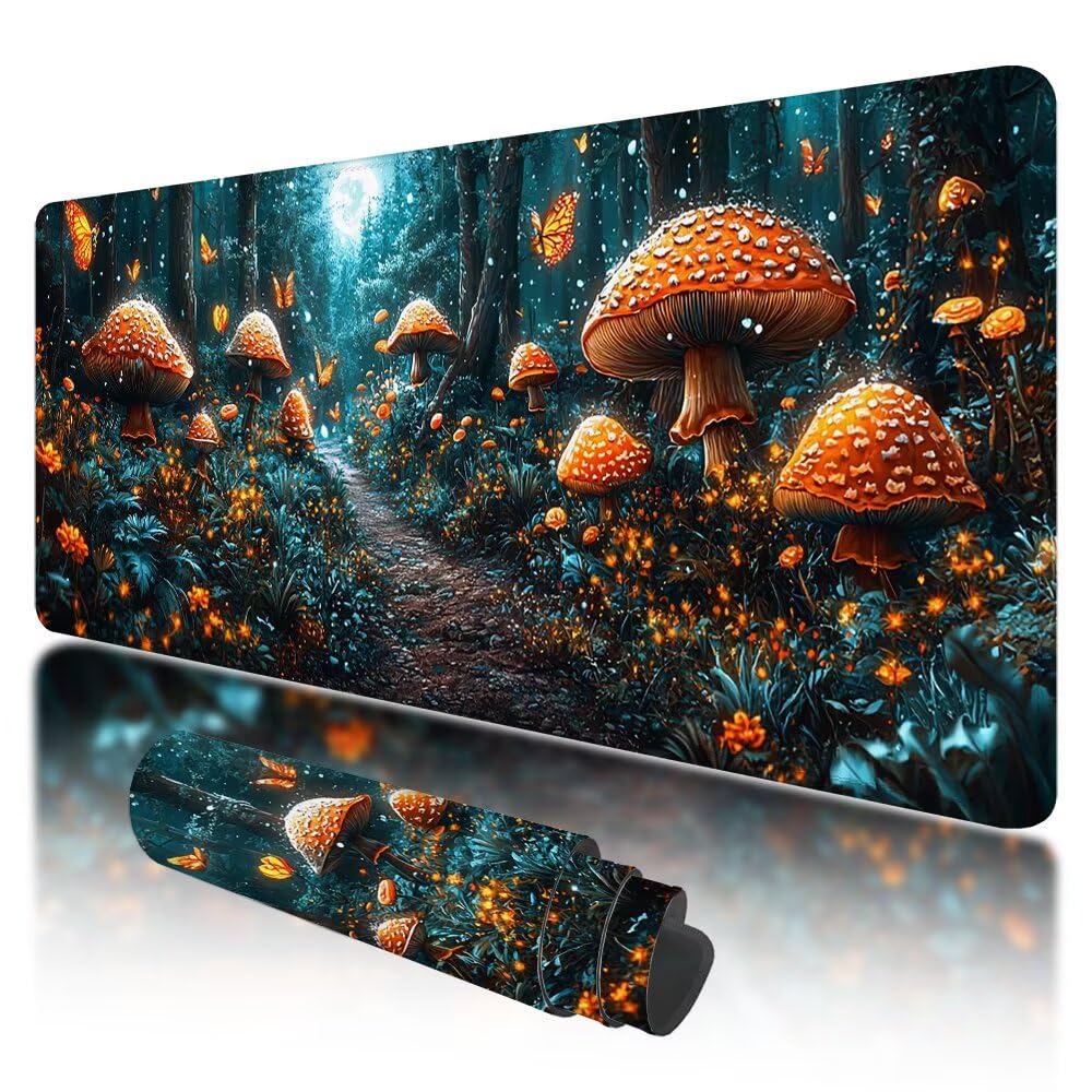 Podkładka pod mysz do gier, duża podkładka pod mysz XXL 1200 x 600 x 3 mm z krajobrazem pod ręką ze zszytymi krawędziami, podkładka pod mysz do gier XXL grzyb wodoodporna antypoślizgowa do akcesoriów