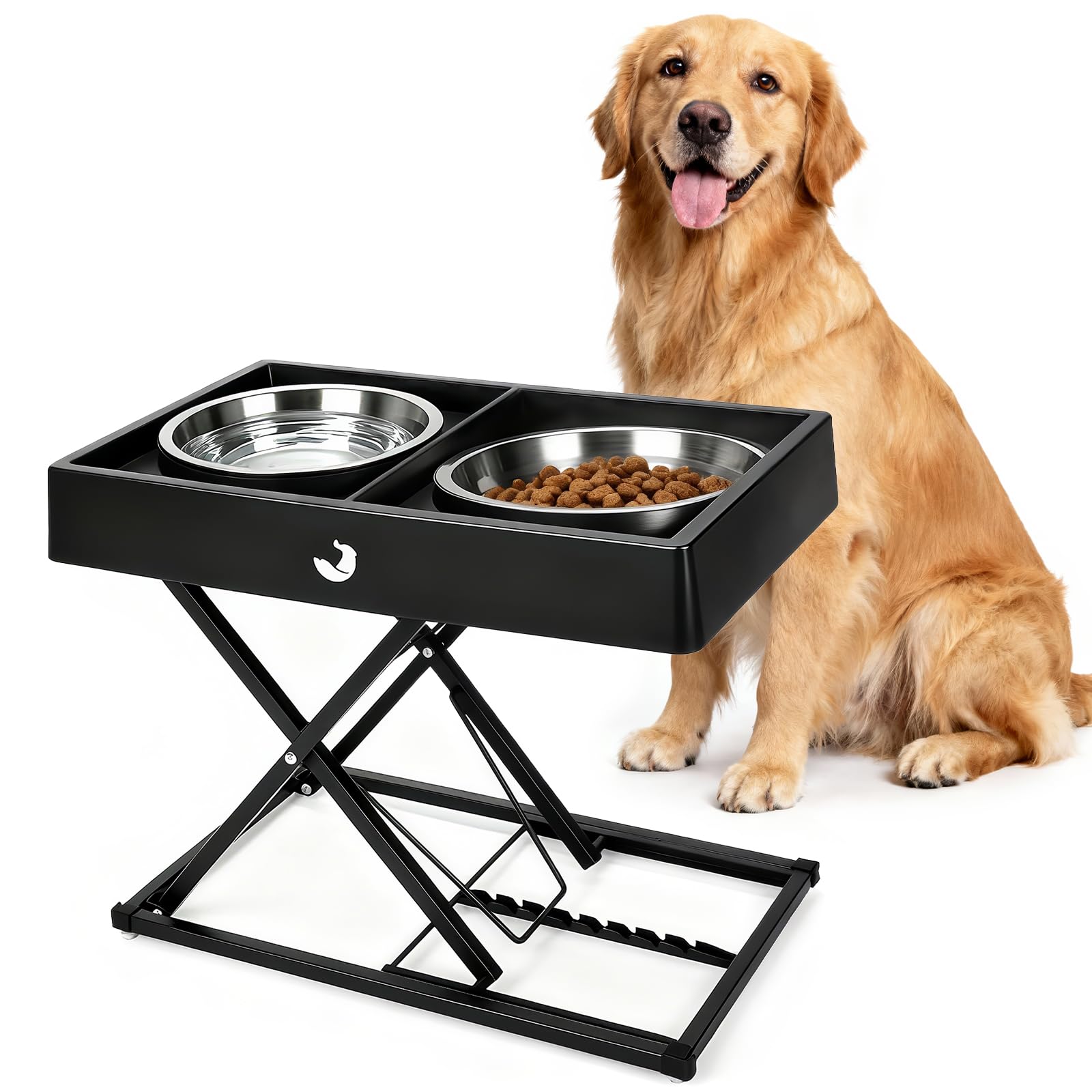 Joytale Support Métallique Réglable pour Gamelle Chien Surélevée (22-45cm) - Distributeur Lourd avec 2 Bols INOX, Station Anti-Dérapante et Anti-Renversement pour Chiens Moyens/Grands
