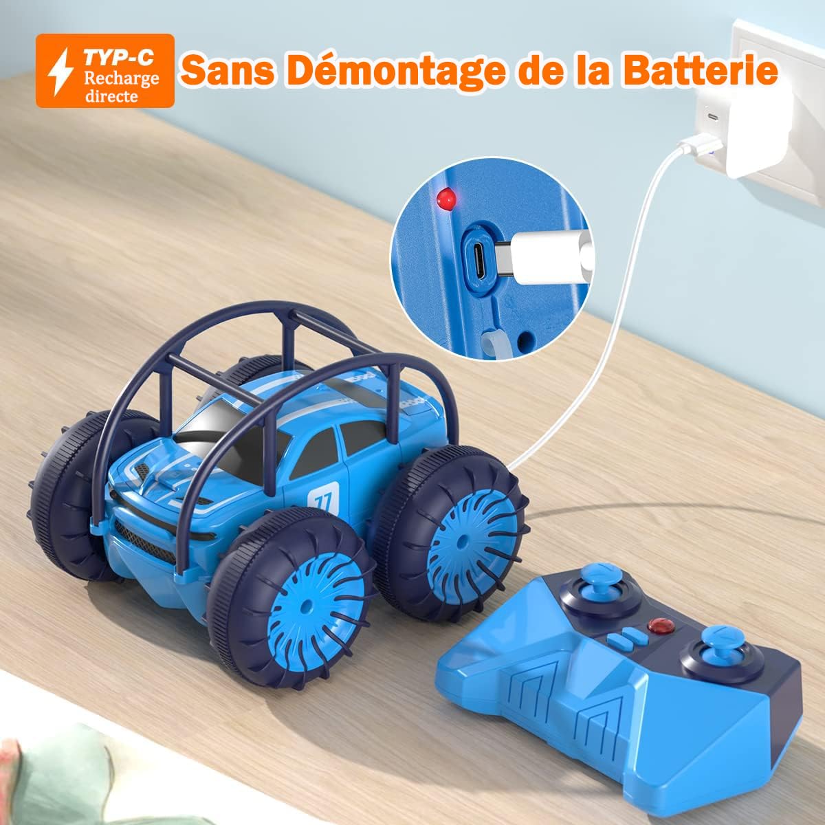 MaxTronic Chargement Direct Voiture télécommandée Tout Terrain Enfant 4WD 360° Rotation avec LED Colorée, 2.4 GHZ Voiture Radiocommandée Crawlers Rapide Étanche, Cadeau pour 3-12 Ans Garçon Fille