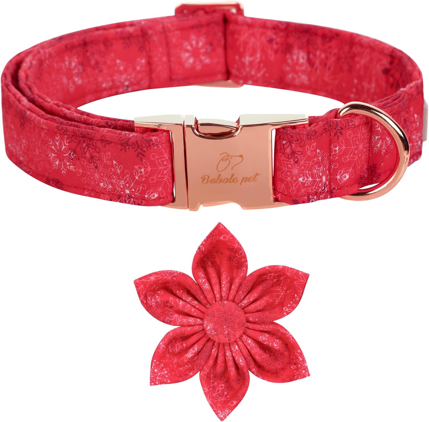 Babole Pet Christmas Girl Dog Collar Flower Tie, Red Snowflake Dog Collar with Safety Metal Buckle Adjustable Puppy Collars for Small…
