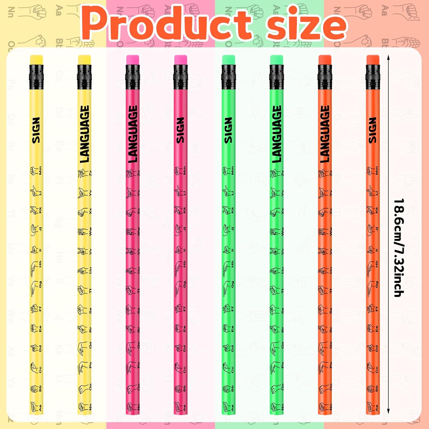 Affrolling 144 Pcs Sign Language Pencils Sign Language Gifts Colorful Wooden Pencil with Eraser Incentive Pencil for Learning Sign Language, 4 Colors
