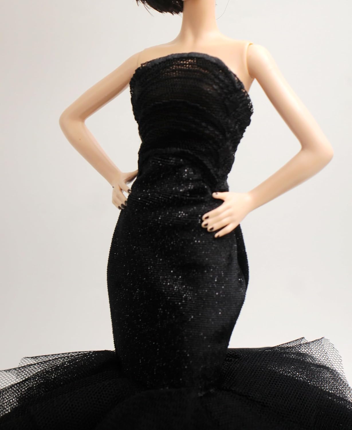 Handmade Cora Gu Classic Shimmery Black Velvet Embroidery Mermaid Dress Wedding Gowns Fit for 12" Fashion Doll and Doll's not Included