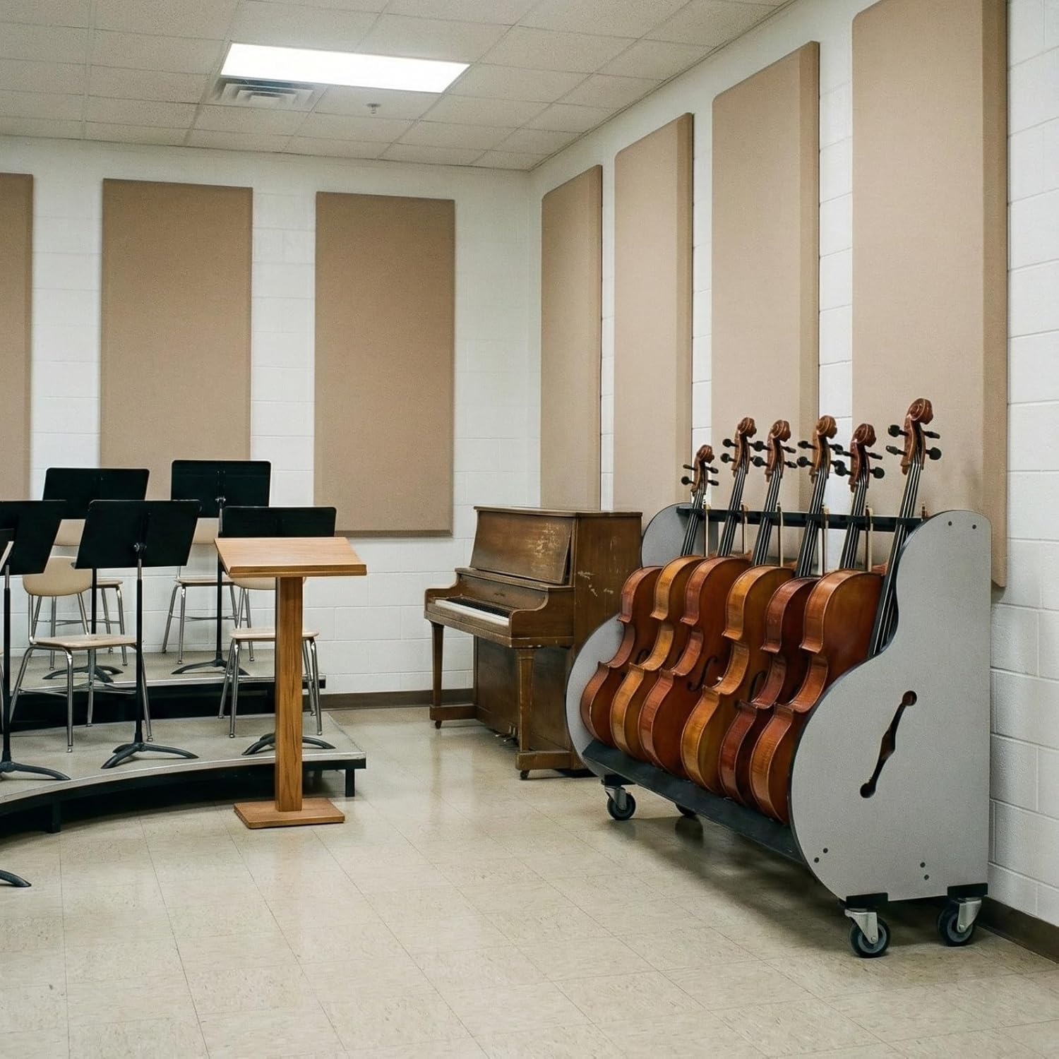 A&S Crafted Products Mobile Cello Storage Cart for Schools (Holds 6) - The Band Room | Rack for ½ to Full-Size Instruments | Made in U.S.A.