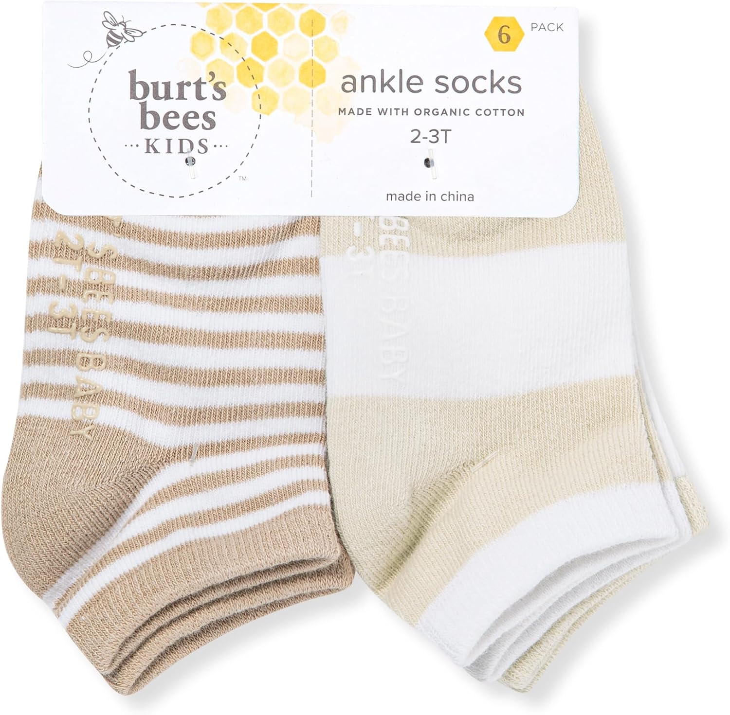 Burt's Bees Baby Baby Girls' Ankle Socks with Non-Slip Grips (6-Pack) - Image 2