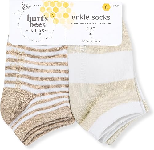 Miniatura 2 de Burt's Bees Baby Calcetines unisex para bebé, altura hasta el tobillo o tripulación, hechos con algodón orgánico suave, 6 paquetes con agarres
