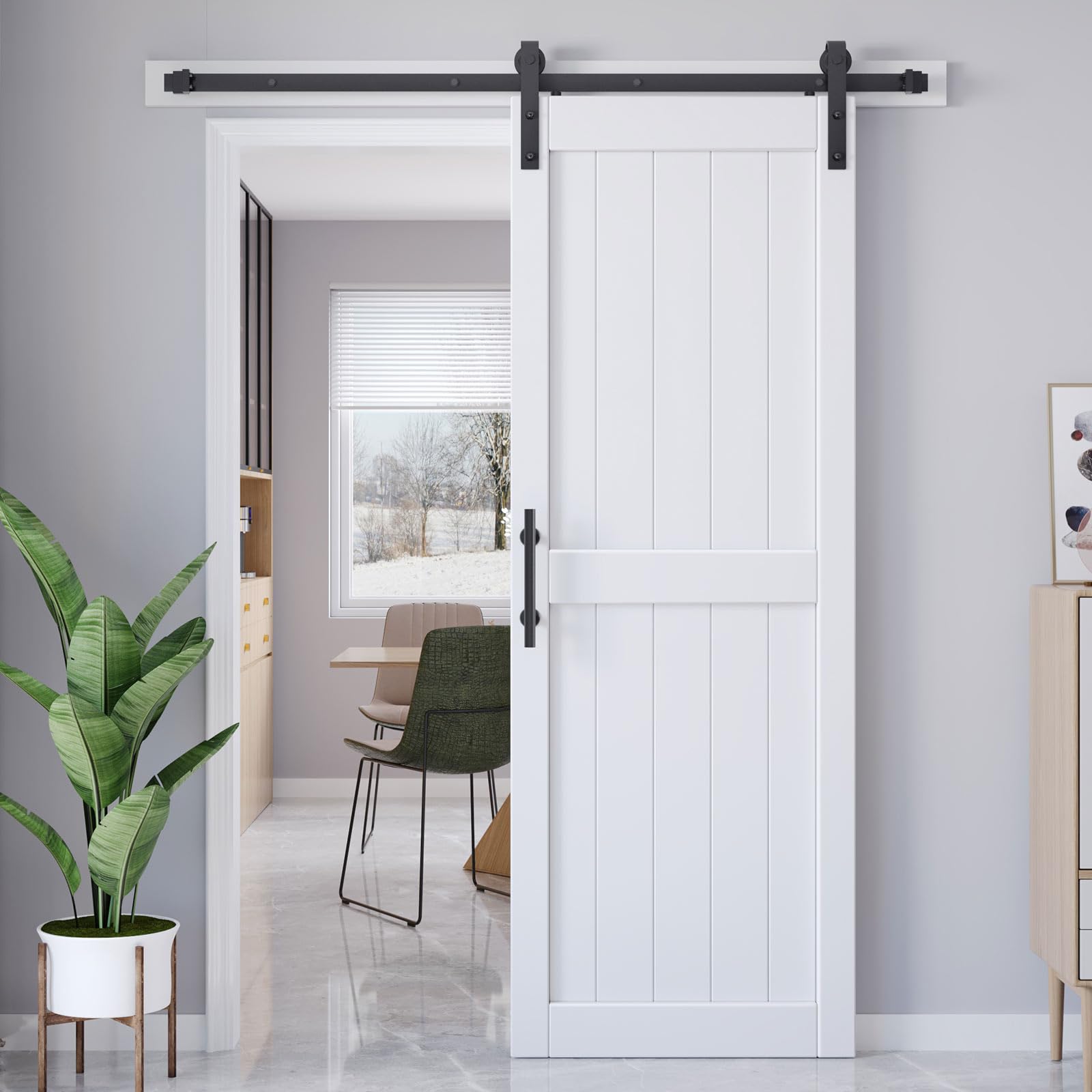 30x84 Inch White Sliding Barn Wood Door Slab with 5ft Hardware Kit Included, Requires Simple DIY Assembly