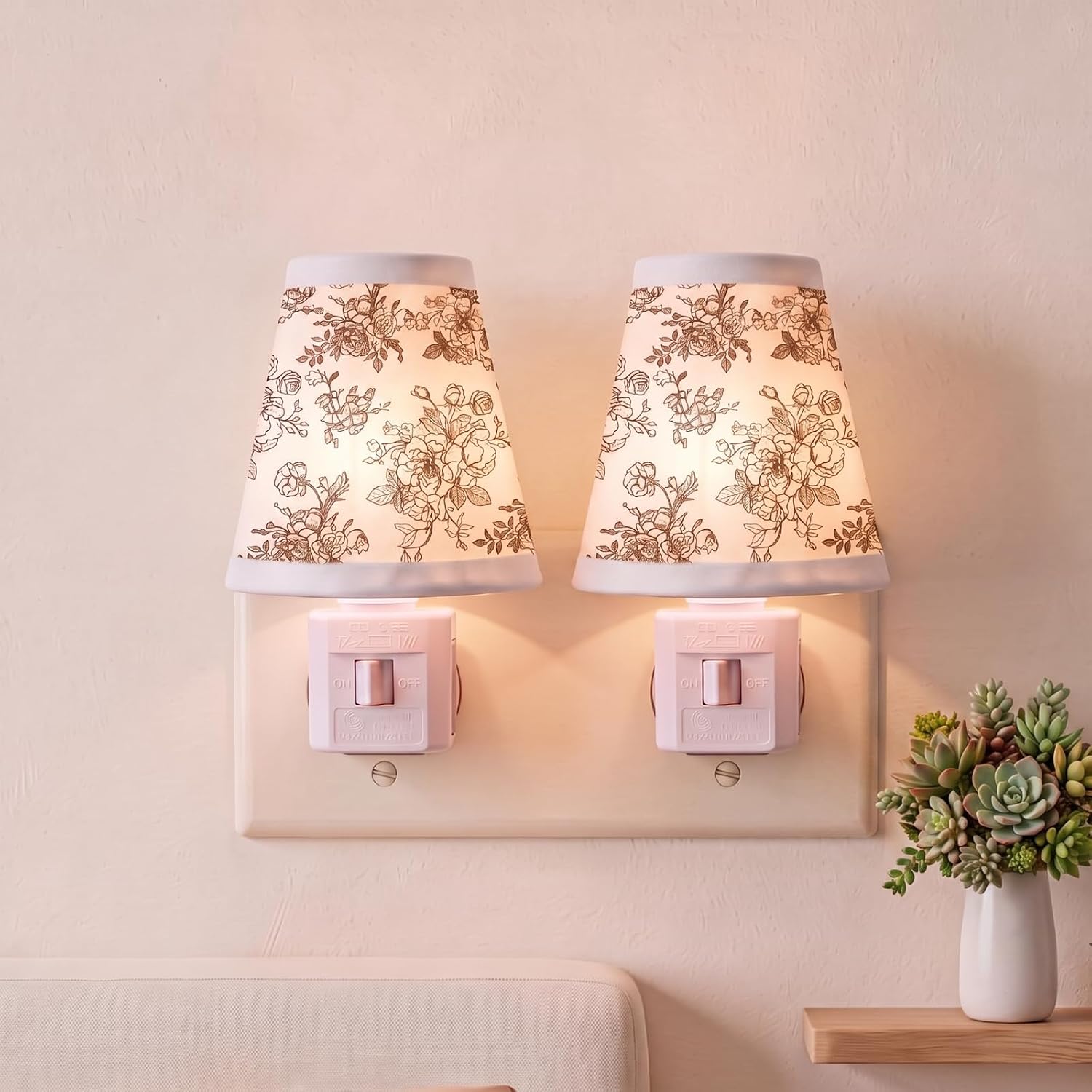 Glooglitter 2 Pack Vintage Night Lights Plug into Wall, Brown Floral