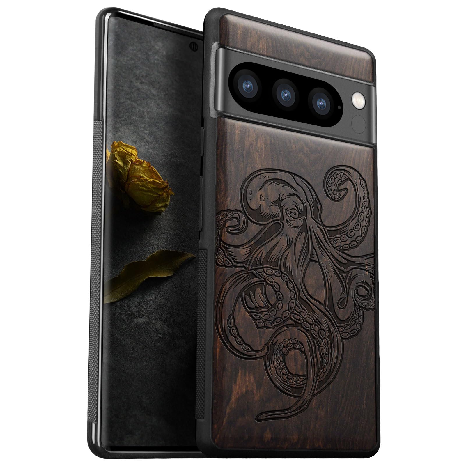 Carveit Wood Case for Pixel 8 Pro Case [Natural Wood & Black Soft TPU] Shockproof Protective Unique Wooden Cover Compatible with Google Pixel 8 Pro (